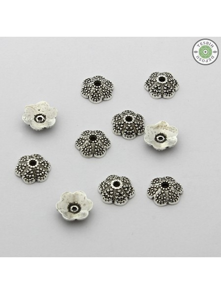 12-15 mm Boncuk İçin Çiçek Desen Alt Üst Şapka Kapak - 10 Adet